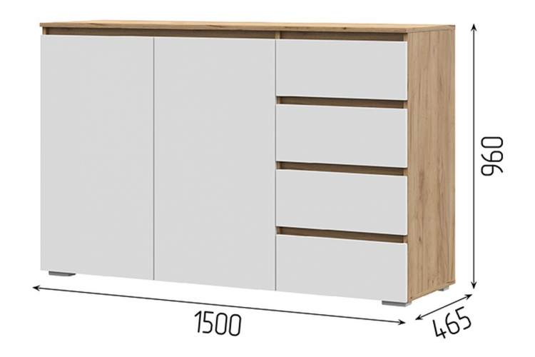 Комод «Хелен» КМ-06, белый/дуб крафт золотой-2