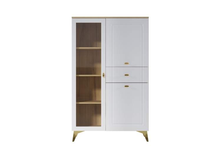 Шкаф-витрина Вега Сапфир низкий, белый глянец-1