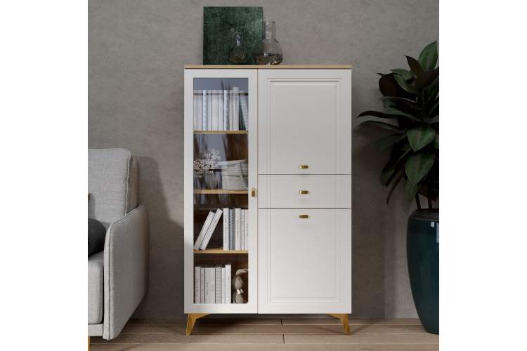 Шкаф-витрина Вега Сапфир низкий, белый глянец-4