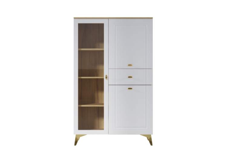 Шкаф-витрина Вега Сапфир низкий, белый глянец