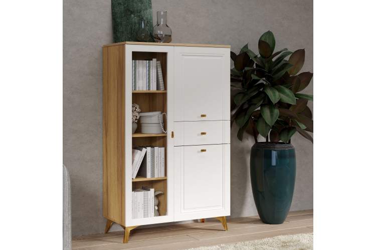 Шкаф-витрина Вега Сапфир низкий, белый глянец-3