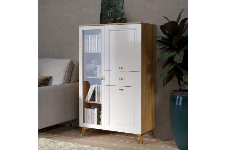 Шкаф-витрина Вега Сапфир низкий, белый глянец-5