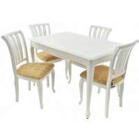 Обеденная группа (Стол Кабриоль и 4 стула Кабриоль с жесткой спинкой), эмаль белая