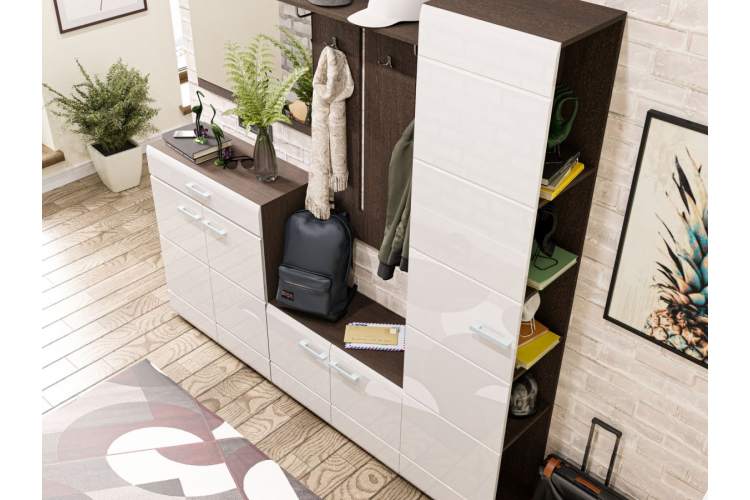 Пенал-стеллаж «Вегас», белый глянец/венге-5