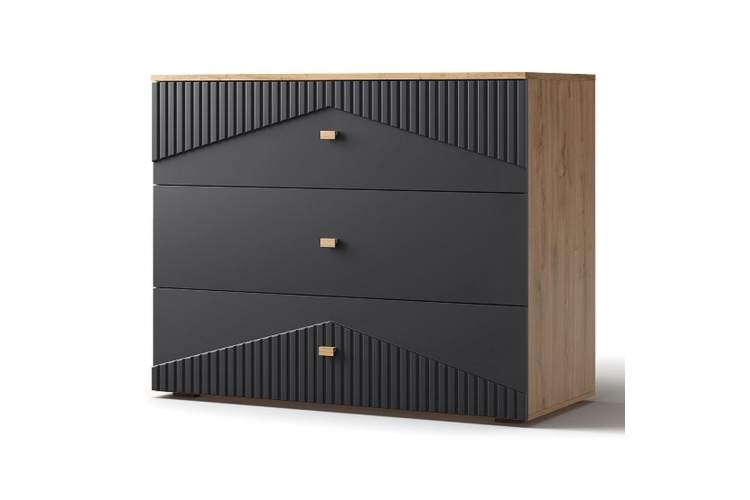 Комод «Оливия» 3Я КМК 0971.19, дуб наварра/шагрень черная-1