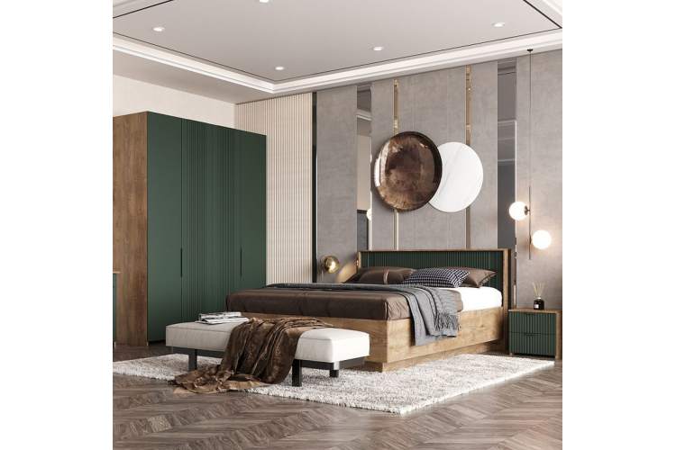Кровать «Герта» КМК 0979.8 160x200см, дуб канзас/зеленый матовый-3