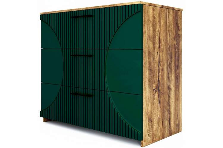 Комод «Монтале» 3Я КМК 0966.17, дуб канзас/зеленый матовый