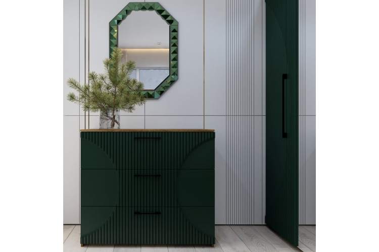 Комод «Монтале» 3Я КМК 0966.17, дуб канзас/зеленый матовый-3