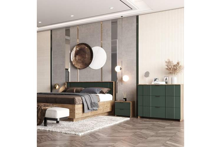 Кровать «Герта» КМК 0979.8 160x200см, дуб канзас/зеленый матовый-4