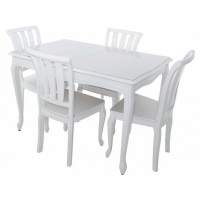 Обеденная группа (Стол Кабриоль GLASS и 4 стула Кабриоль жесткий), эмаль белая