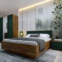 Спальня «Монтале» КМК 0966, дуб канзас/зеленый матовый