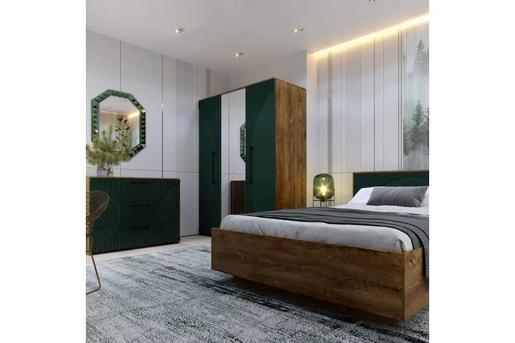 Спальня «Монтале» КМК 0966, дуб канзас/зеленый матовый-2