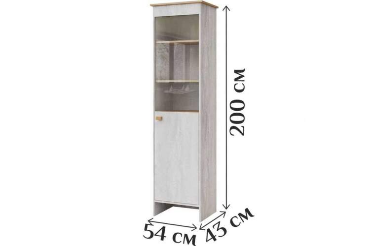 Шкаф с витриной «Скандинавия Л» КМК 0905.27, Бетон светлый/ дуб наварра-2