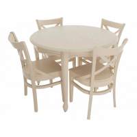Обеденная группа (Стол Кабриоль круг и 4 стула Соло Венский жесткий), слоновая кость