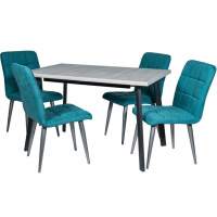 Обеденная группа (Стол Каспер и 4 стула Даллас), ткань Канди Аквамарин