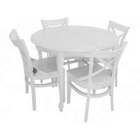 Обеденная группа (Стол Кабриоль круг и 4 стула Соло Венский жесткий), эмаль белая