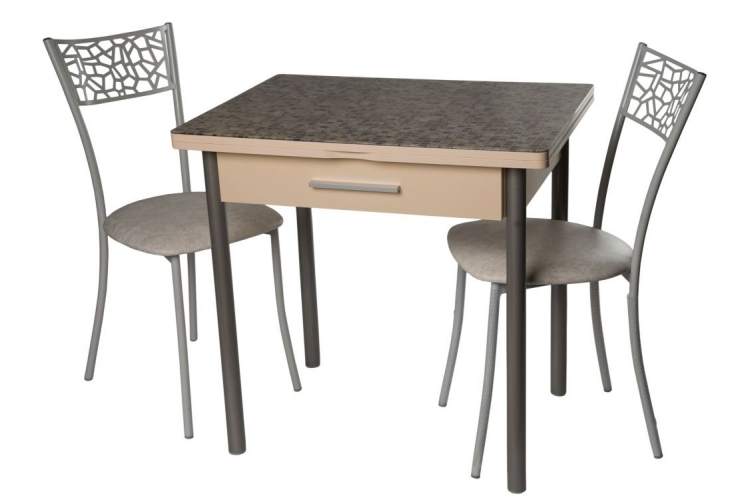 Обеденная группа (Стол Милагро и 2 стула Кемпер), белый мрамор-1