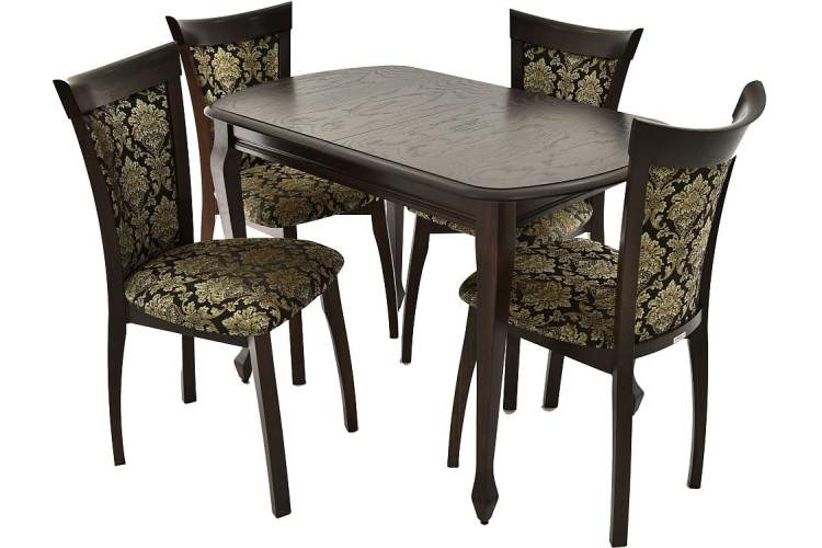 Обеденная группа (Стол Прага и 4 стула Тулон мягкий), орех темный-1
