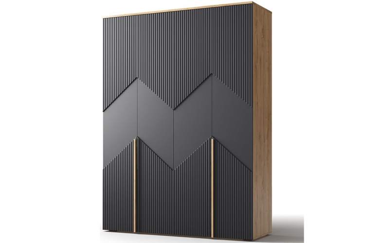 Шкаф «Оливия» 4Д КМК 0971.1, дуб наварра/шагрень черная-1