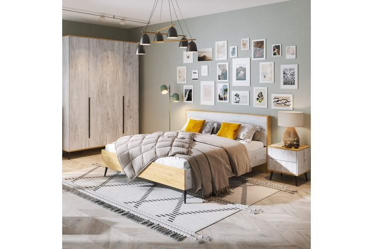 Кровать «Саванна» 160x200 КМК 0973.3, бетон пайн светлый/дуб наварра-3