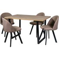 Обеденная группа (Стол Патика и 4 стула Спайдер), ткань рогожка Кэмел