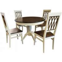 Обеденная группа (Стол Леонардо-1 и 4 стула Кристиан), слоновая кость+орех темный