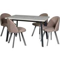 Обеденная группа (Стол Каспер и 4 стула Спайдер), ткань рогожка Кэмел