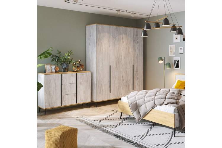 Кровать «Саванна» 160x200 КМК 0973.3, бетон пайн светлый/дуб наварра-2