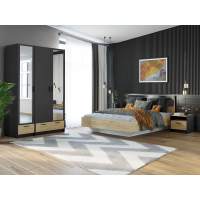 Спальня Оттавия 3 с зеркалами Антрацит / Дуб золотой