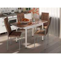 Столовая группа Волна-Флорида СМ-8 ноги окрас круглый белый/серебро/коньяк