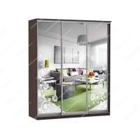 Шкаф купе Модерн 1776х450 3-х дверный 2-х секционный зеркальный с пескоструем №3 венге