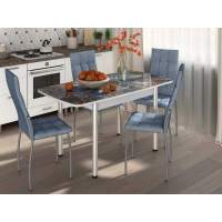 Столовая группа Волна-Флорида СМ-5 ноги окрас круглый белый/серебро/лагуна