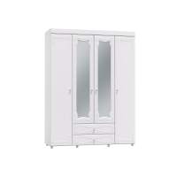 Шкаф 4-х дверный с ящиками и 2-я зеркалами Италия ИТ-63 белое дерево