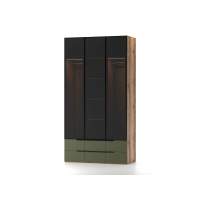 Харди шкаф трехдверный со стеклом Дуб Делано Темный / Грин софт