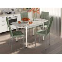 Столовая группа Волна-Флорида СМ-6 ноги окрас круглый белый/серебро/мохито