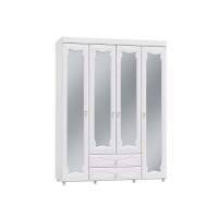 Шкаф 4-х дверный с ящиками и 4-я зеркалами Италия ИТ-64 белое дерево