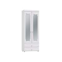 Шкаф 2-х дверный с зеркалами и ящиками (гл.410) Италия ИТ-45 белое дерево