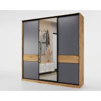 Шкаф-купе SLIM,184*60, Дуб вотан, Серый с зеркалом