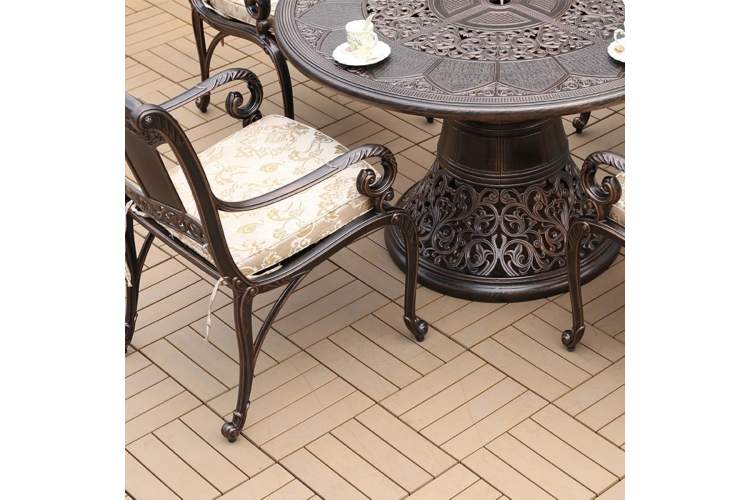 Обеденный комплект мебели на 6 персон из литого алюминия стол Сандаловое дерево(118см)-6