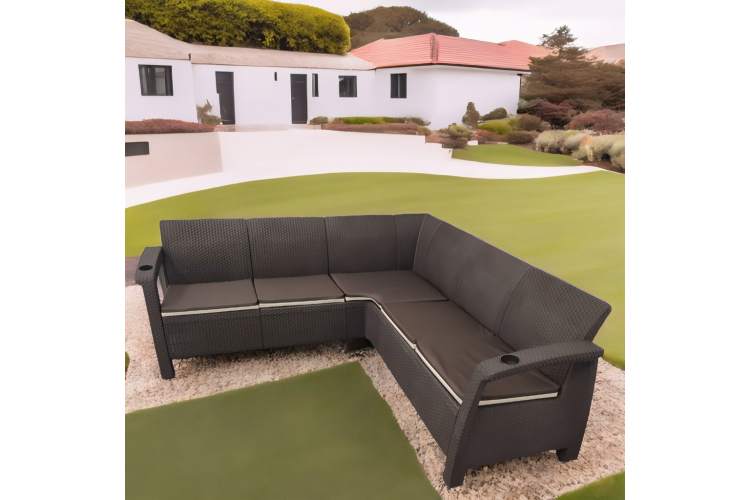 Угловой диван Yalta Corner Set под ротанг для лаунж зоны с подушками на сиденье-7