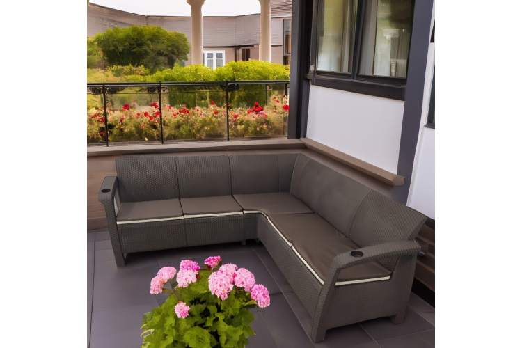 Угловой диван Yalta Corner Set под ротанг для лаунж зоны с подушками на сиденье-6