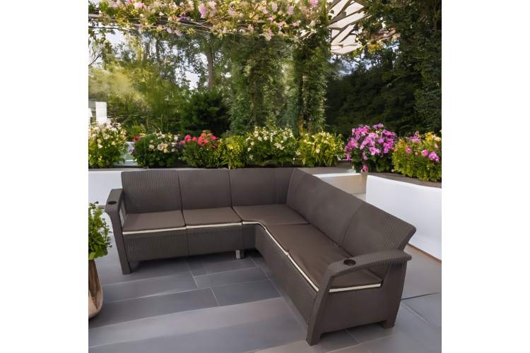 Угловой диван Yalta Corner Set под ротанг для лаунж зоны с подушками на сиденье-8