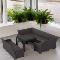 Комплект садовой мебели под ротанг Калифорния “California“с П- образный диваном 136х264х136 см 6 мест, 3х местным диваном 175х61 см, с подушками и столом 95х95см