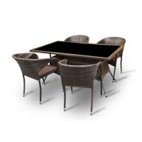 Обеденная группа стол Руардин + 4 кресла Греция из искусственного ротанга Dark brown