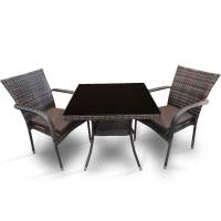 Комплект мебели стол Вайнхейвен 80х80 + 2 кресла Милан из искусственного ротанга Dark brown
