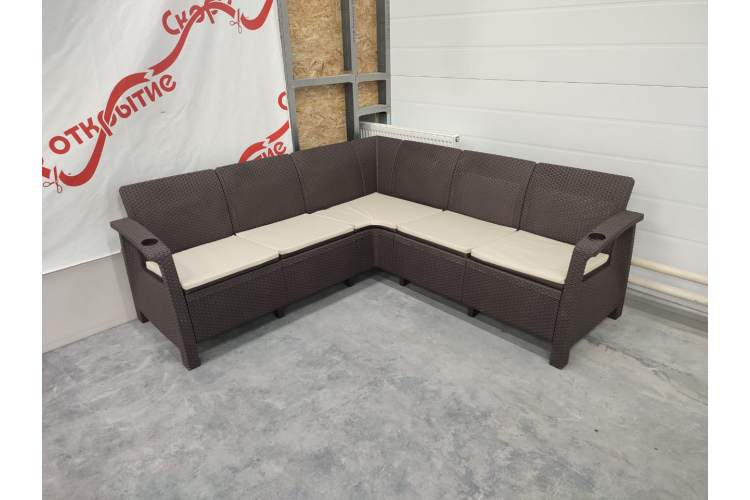 Угловой диван Yalta Corner Set под ротанг для лаунж зоны с подушками на сиденье-4