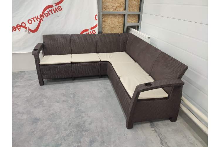 Угловой диван Yalta Corner Set под ротанг для лаунж зоны с подушками на сиденье-3