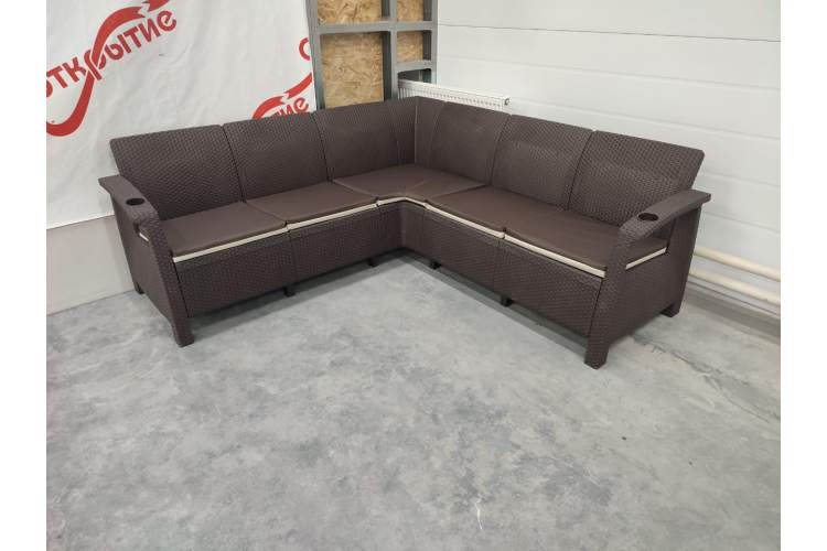 Угловой диван Yalta Corner Set под ротанг для лаунж зоны с подушками на сиденье-1