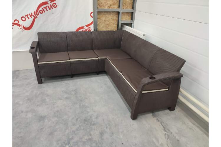 Угловой диван Yalta Corner Set под ротанг для лаунж зоны с подушками на сиденье