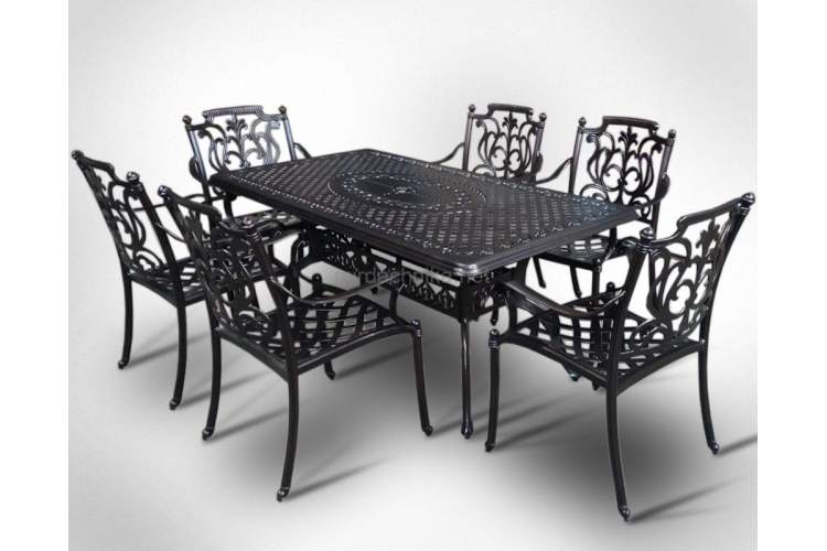 Мебель из литого алюминия стол Вулкан-2 (175х90) + 6 кресел Миранда (7 предметов)